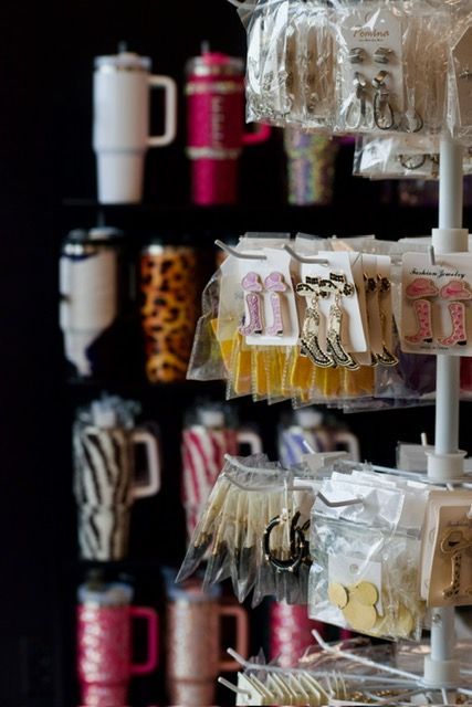 Handcrafted art and merchandise displayed inside Mudbug Art.